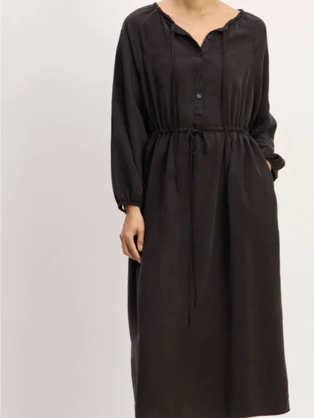 Everlane Black Long Sleeve Drawstring Waist Midi Dress